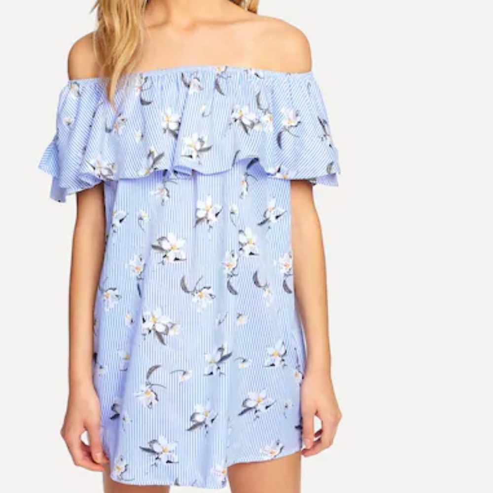 Flounce Off Shoulder Striped Dress